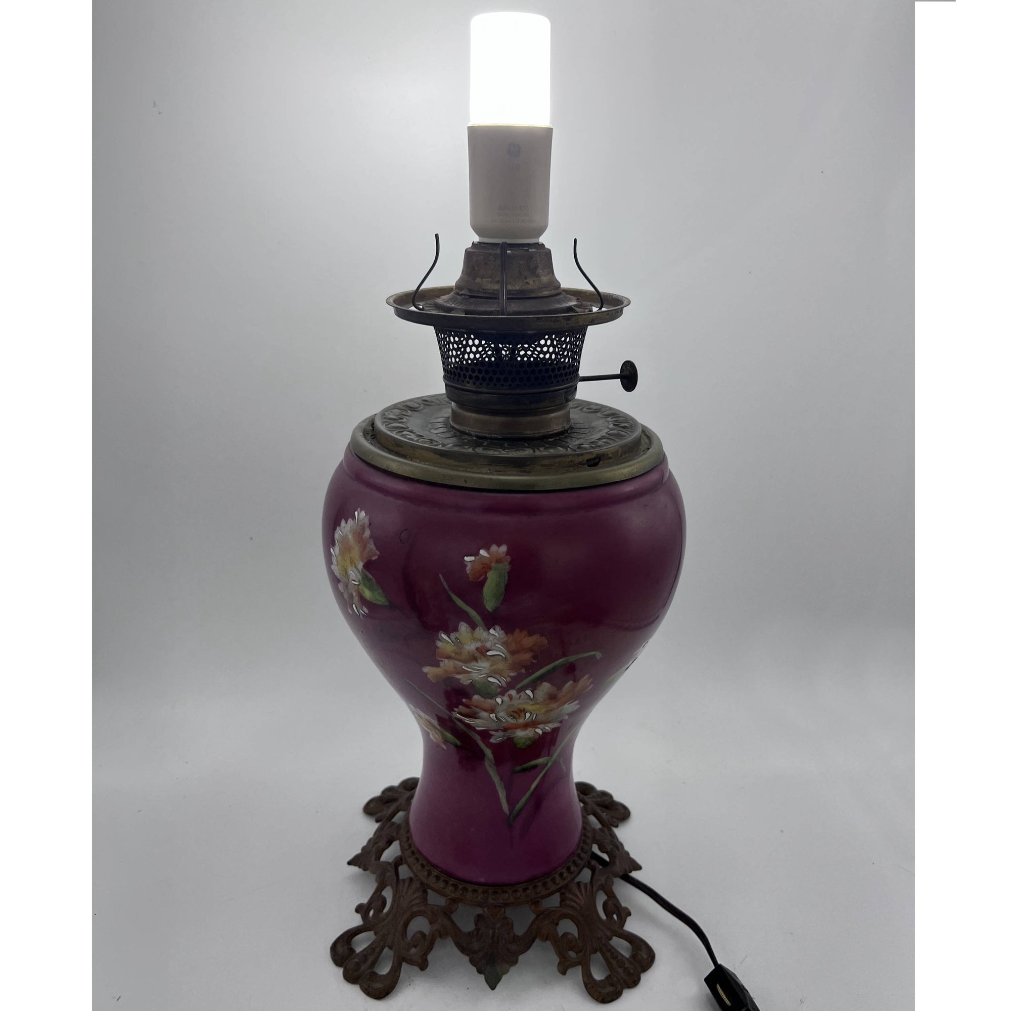 Antique P&A Electrified Kerosene Oil Lamp Plume and Atwood Waterbury Conn - Poppy's Vintage Clothing