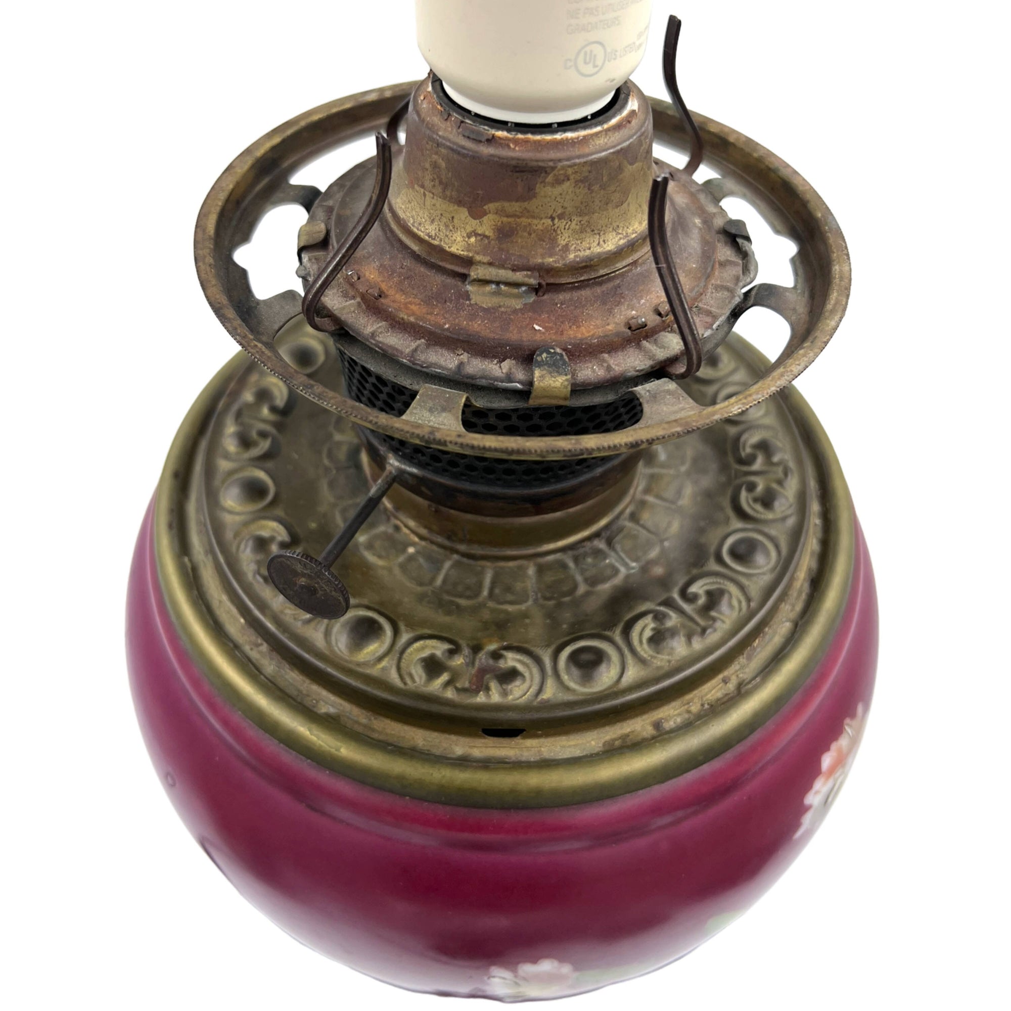 Antique P&A Electrified Kerosene Oil Lamp Plume and Atwood Waterbury Conn - Poppy's Vintage Clothing