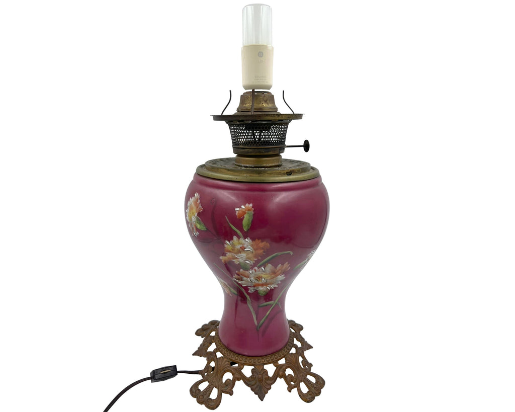 Antique P&A Electrified Kerosene Oil Lamp Plume and Atwood Waterbury Conn - Poppy's Vintage Clothing