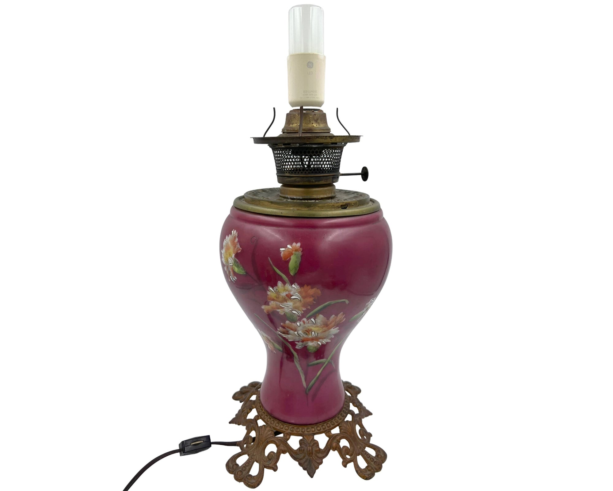 Antique P&A Electrified Kerosene Oil Lamp Plume and Atwood Waterbury Conn - Poppy's Vintage Clothing