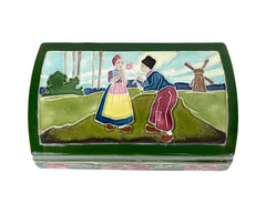 Antique Austrian Majolica Tobacco Humidor Dutch Scene AS IS - Poppy's Vintage Clothing