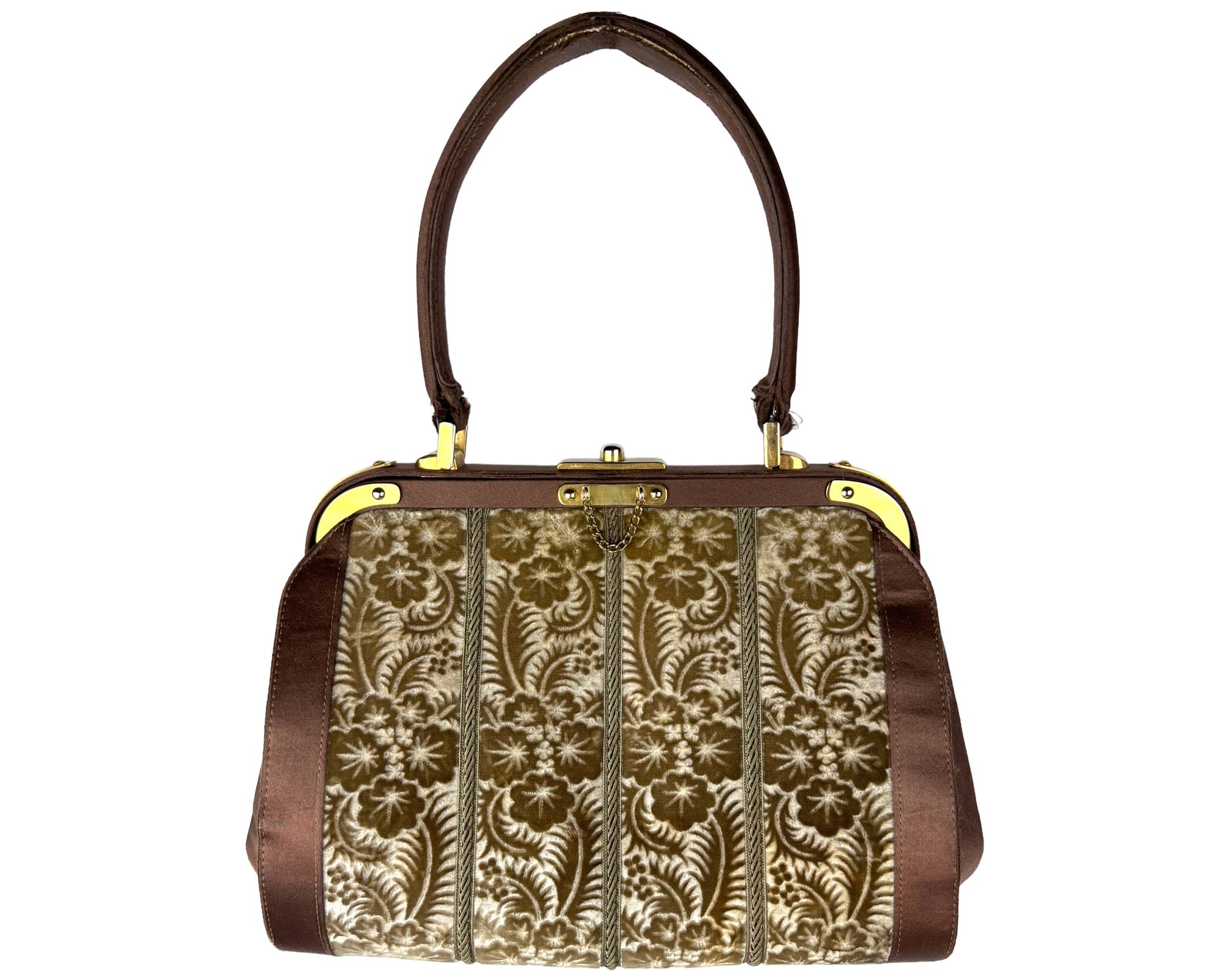 Vintage 1960s Handbag Purse Embossed Velvet & Silk - Poppy's Vintage Clothing