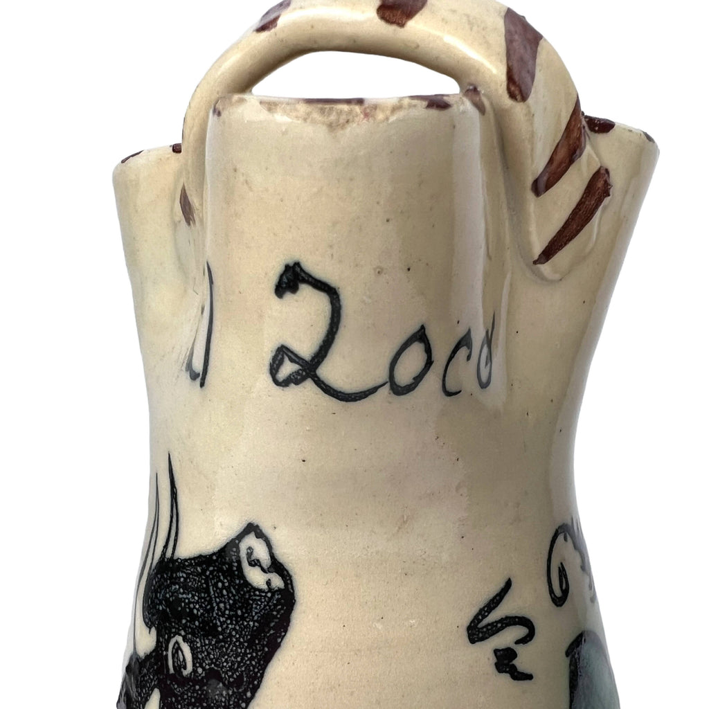 Vintage 1950s 60s Spanish Pottery Pitcher El Loco Bull Sanguino Toledo - Poppy's Vintage Clothing