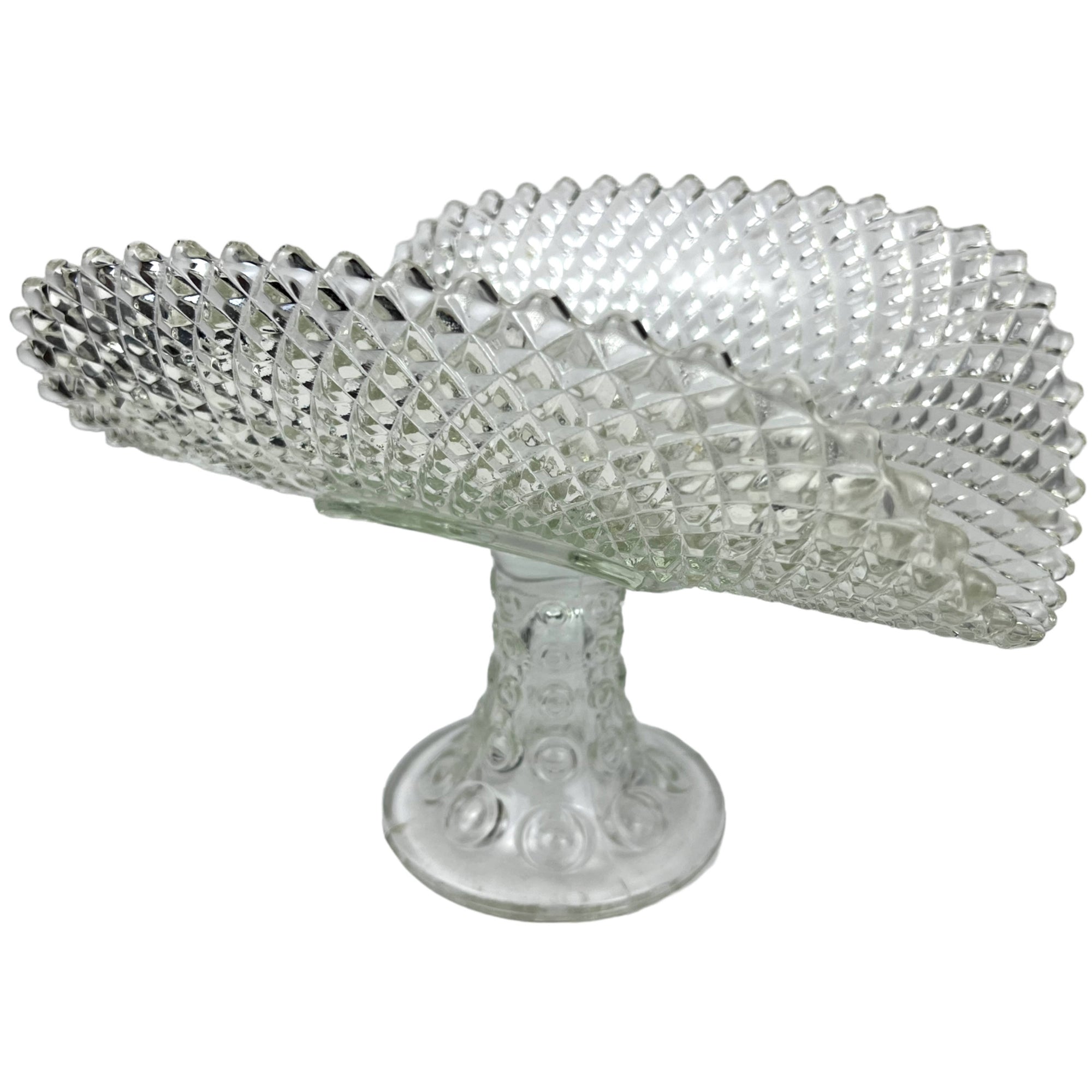 Vintage Pressed Glass Banana Boat U Shaped Cake Stand LE Smith Diamond Point - Poppy's Vintage Clothing