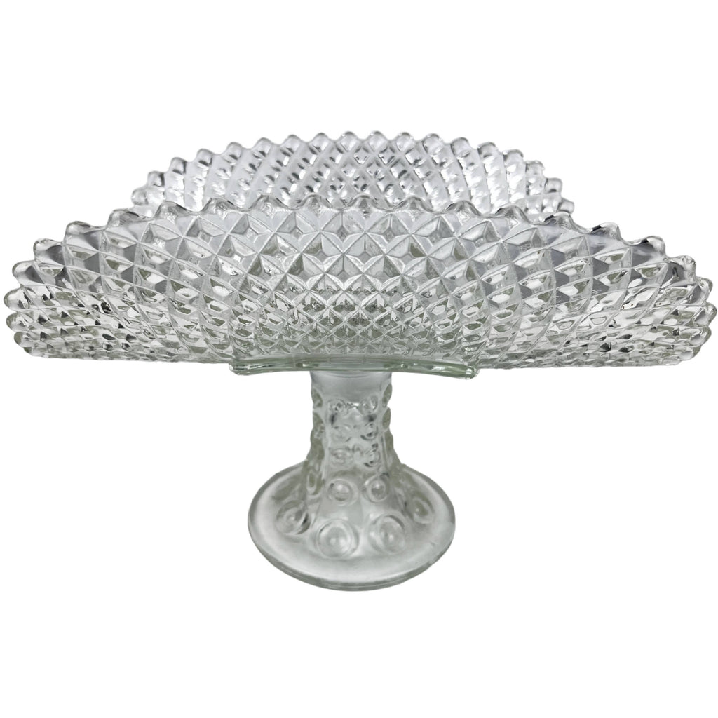 Vintage Pressed Glass Banana Boat U Shaped Cake Stand LE Smith Diamond Point - Poppy's Vintage Clothing