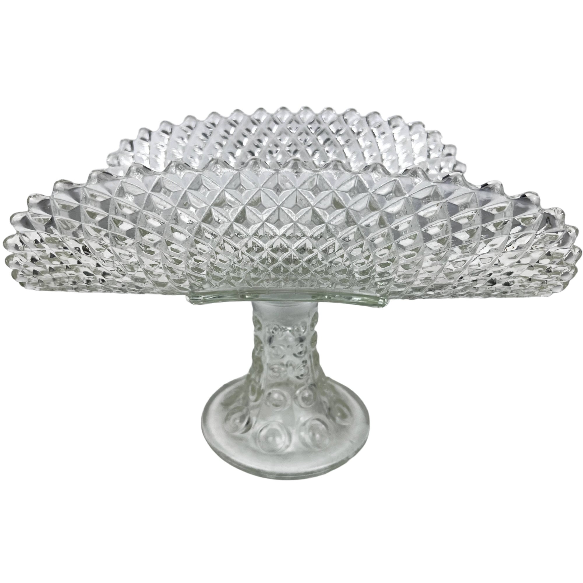 Vintage Pressed Glass Banana Boat U Shaped Cake Stand LE Smith Diamond Point - Poppy's Vintage Clothing