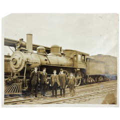 Antique 1917 Train Locomotive Photo w Crew 8 x 10 Sepia Photograph PS & PRR Marblehead - Poppy's Vintage Clothing