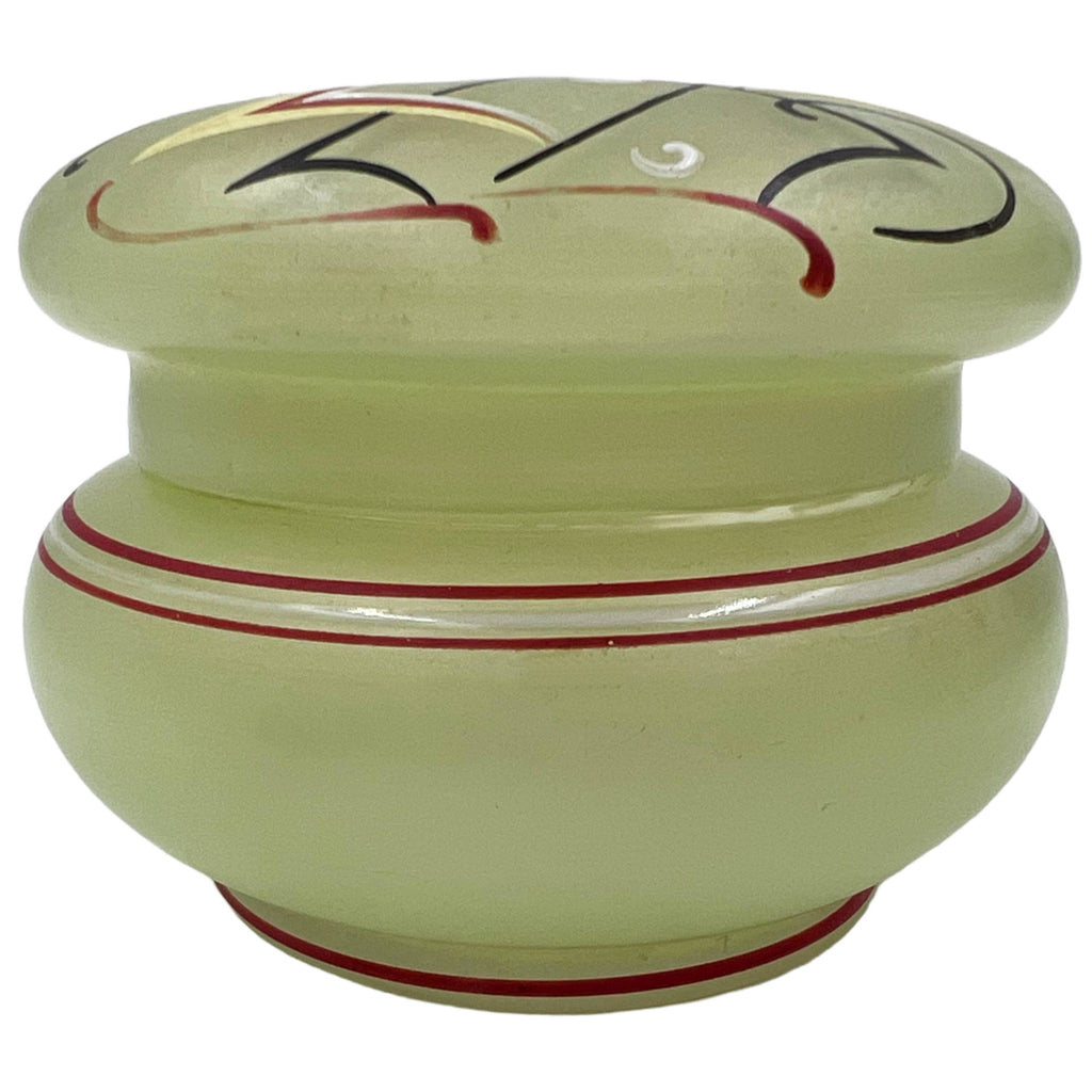Art Deco Glass Powder Jar Enamel Painted Bauhaus Inspired Bird - Poppy's Vintage Clothing