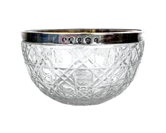 Antique 1904 English Cut Crystal Glass Bowl with Sterling Silver Rim 3.375 - Poppy's Vintage Clothing