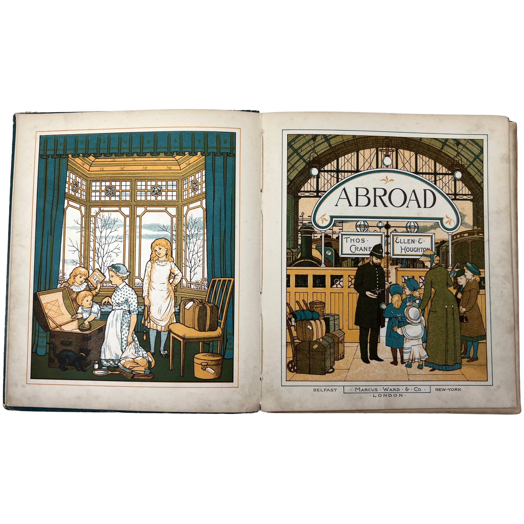 Antique Childrens Illustrated Book Abroad by Thos Crane & Ellen Houghton 1882 - Poppy's Vintage Clothing