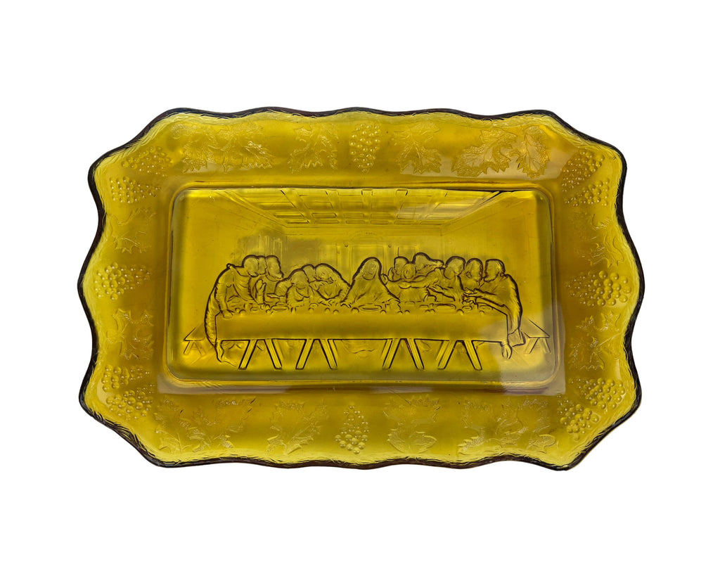 Vintage Indiana Glass Lords Supper Plate Topaz Colour EAPG Repro Last Supper - Poppy's Vintage Clothing