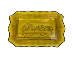 Vintage Indiana Glass Lords Supper Plate Topaz Colour EAPG Repro Last Supper - Poppy's Vintage Clothing
