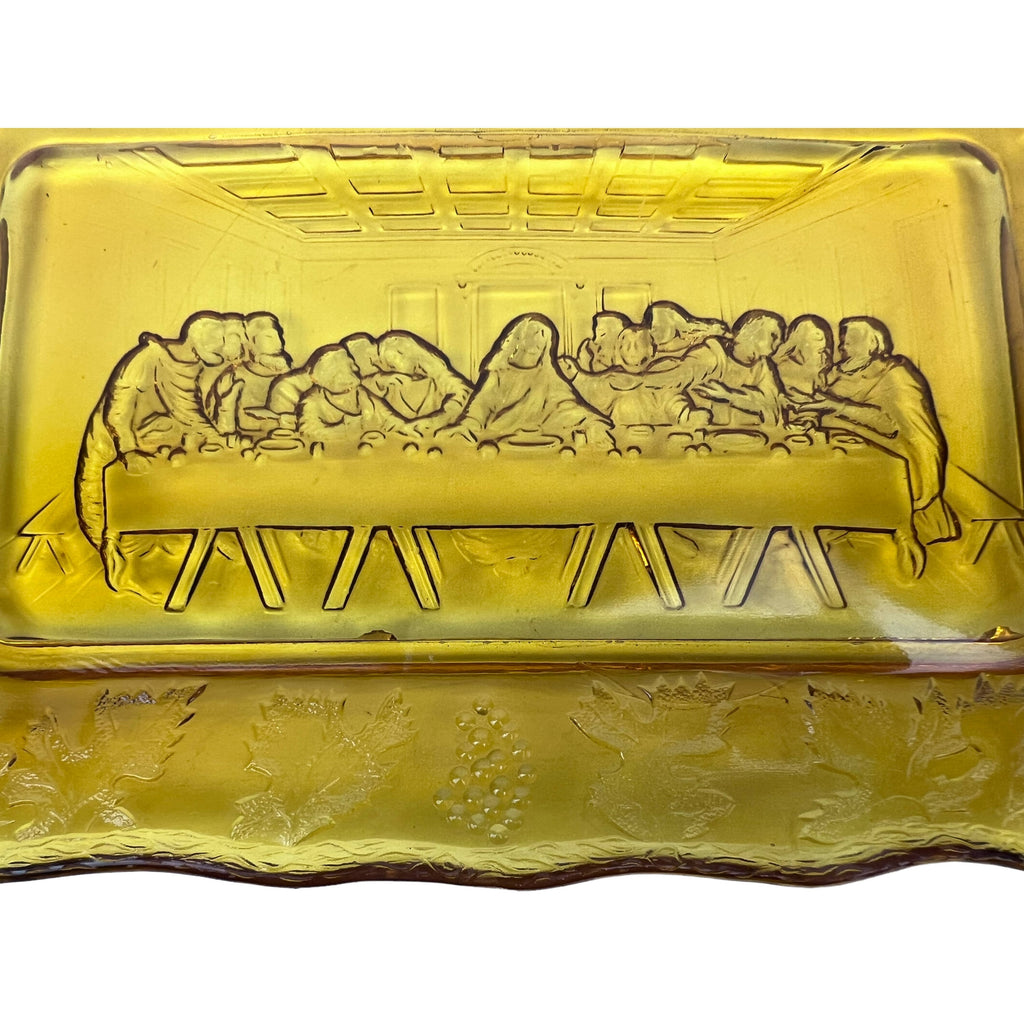 Vintage Indiana Glass Lords Supper Plate Topaz Colour EAPG Repro Last Supper - Poppy's Vintage Clothing