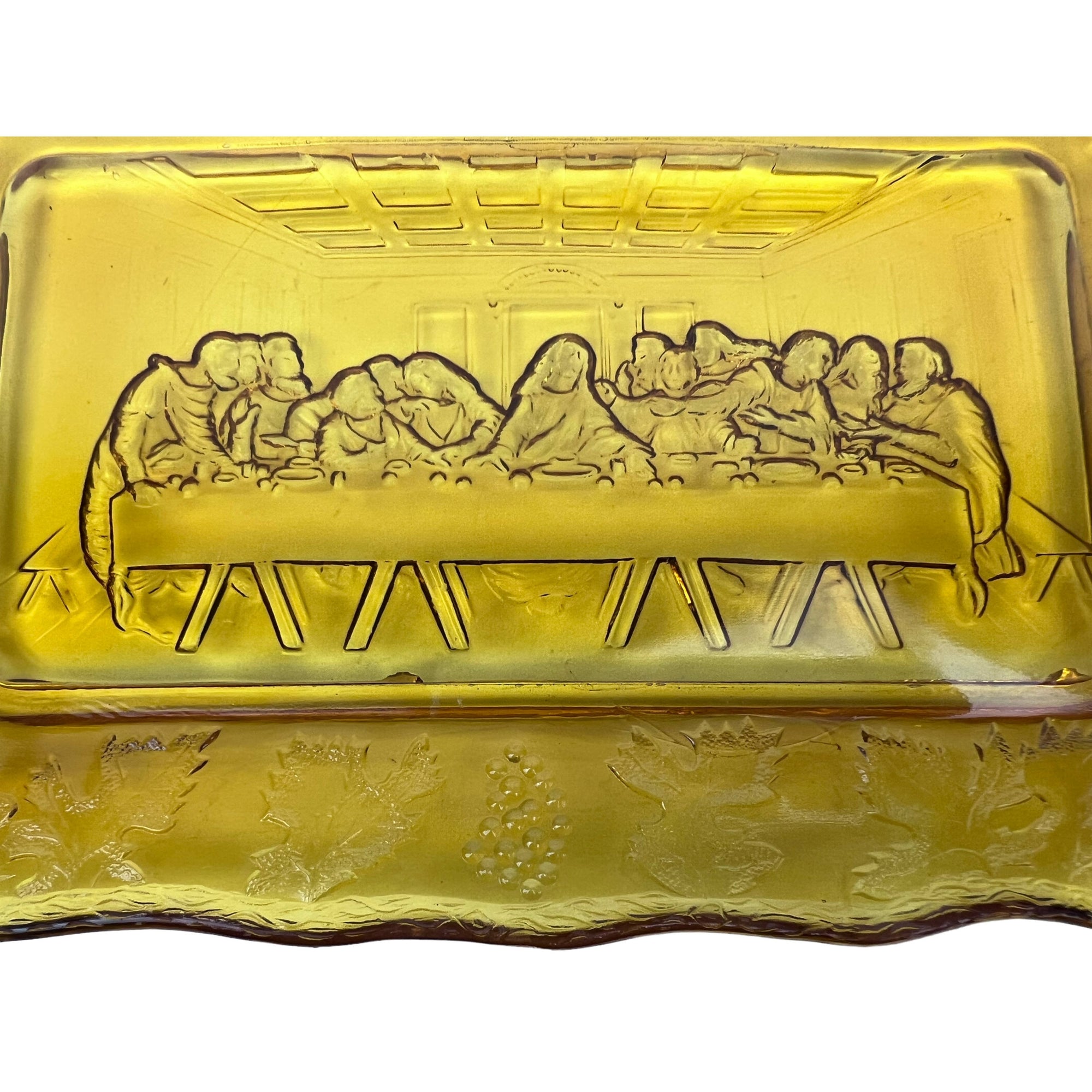 Vintage Indiana Glass Lords Supper Plate Topaz Colour EAPG Repro Last Supper - Poppy's Vintage Clothing