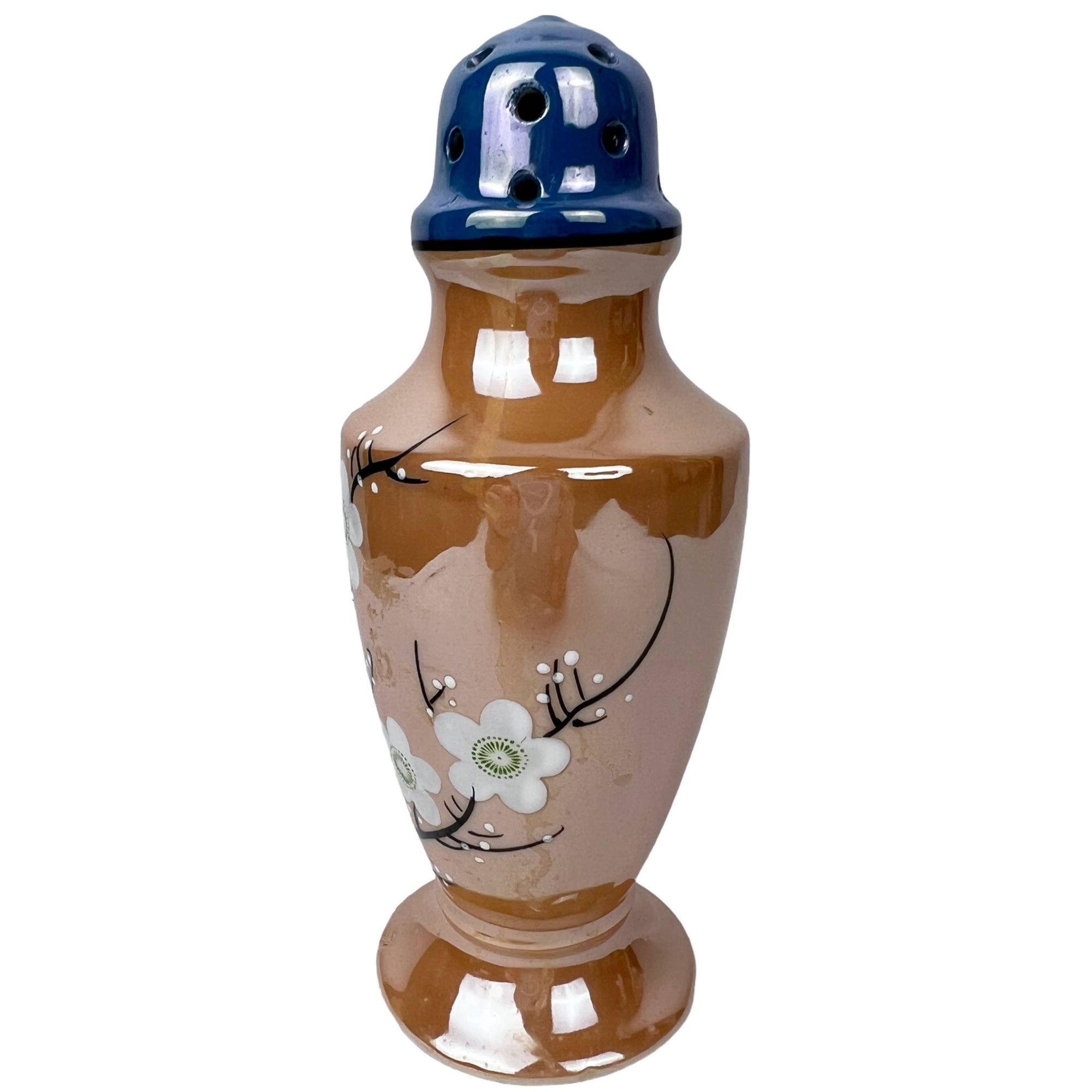 Vintage 1930s MIJ Sugar Shaker Muffineer Enamel Painted Peach Lustre Made in Japan - Poppy's Vintage Clothing