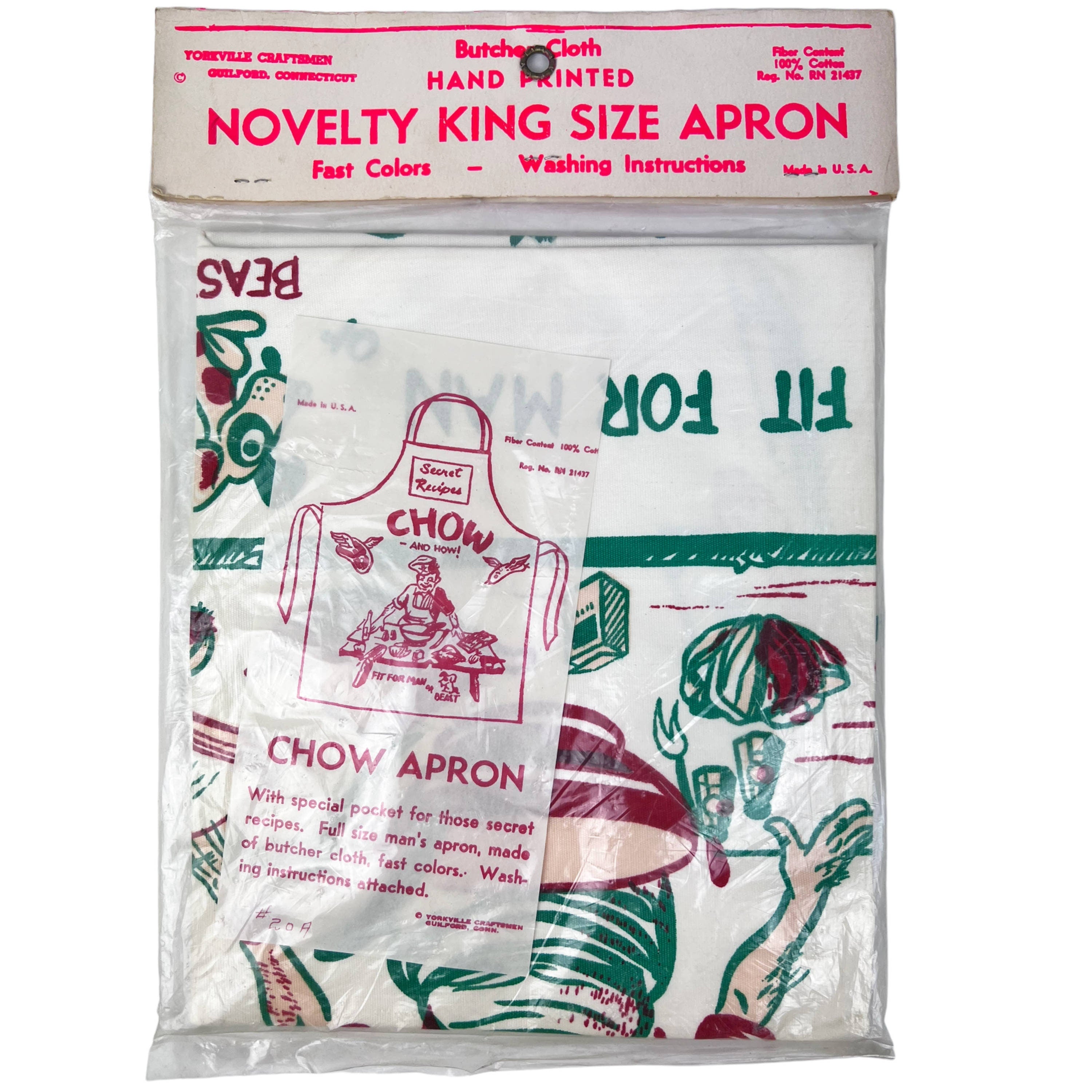 Vintage 1960s Novelty Print Barbecue Apron NIP Chow and How Fit