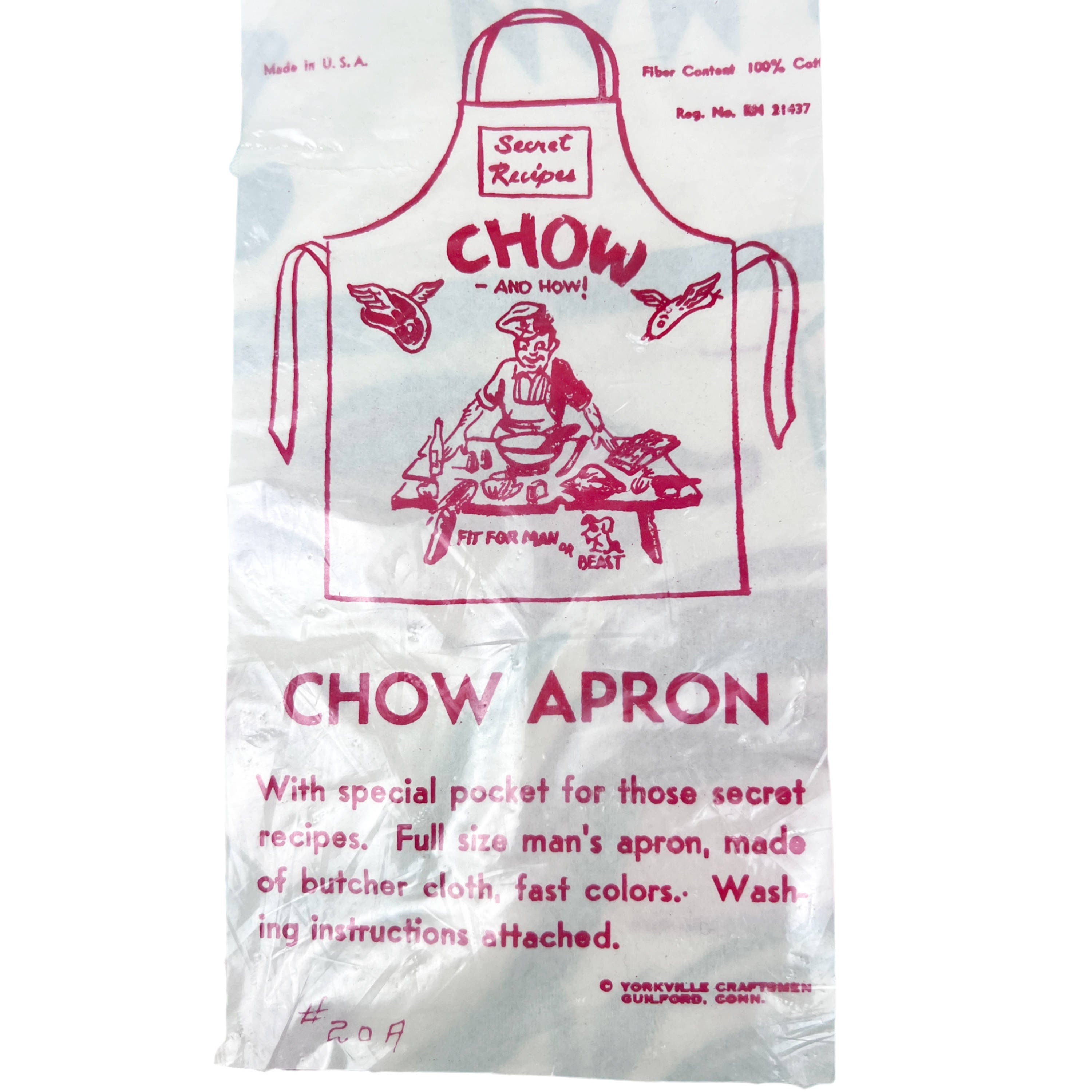 Vintage 1960s Novelty Print Barbecue Apron NIP Chow and How Fit