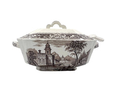 Antique Staffordshire Brown Transferware Casserole w Serving Spoon - Poppy's Vintage Clothing