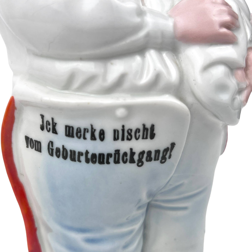 Vintage German Figural Ceramic Bottle Father w Twin Babies Birthrate Commentary - Poppy's Vintage Clothing