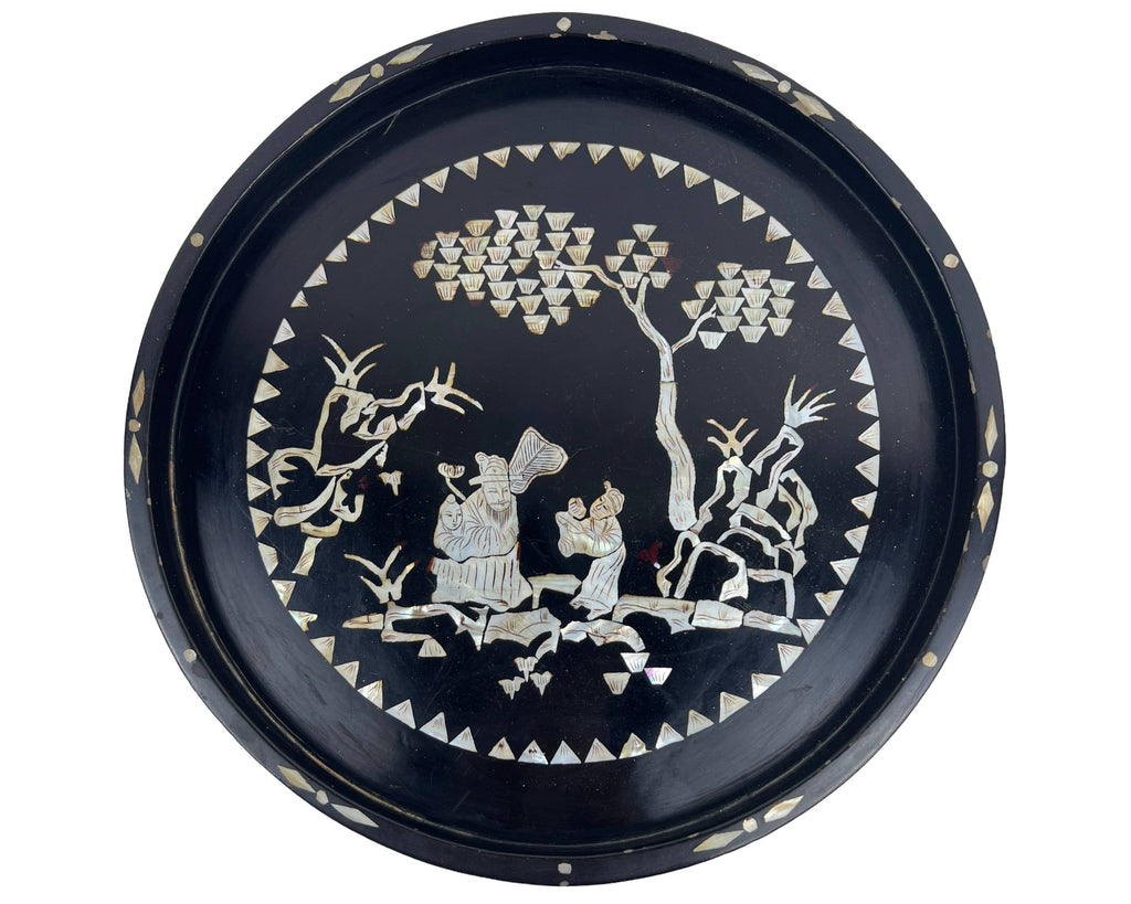 Antique Chinese Mother of Pearl Inlaid Lacquer Papier Mache Tray - Poppy's Vintage Clothing