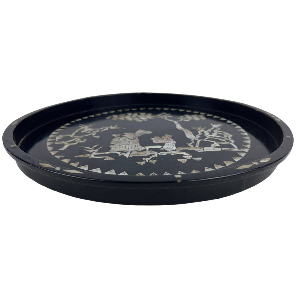 Antique Chinese Mother of Pearl Inlaid Lacquer Papier Mache Tray - Poppy's Vintage Clothing