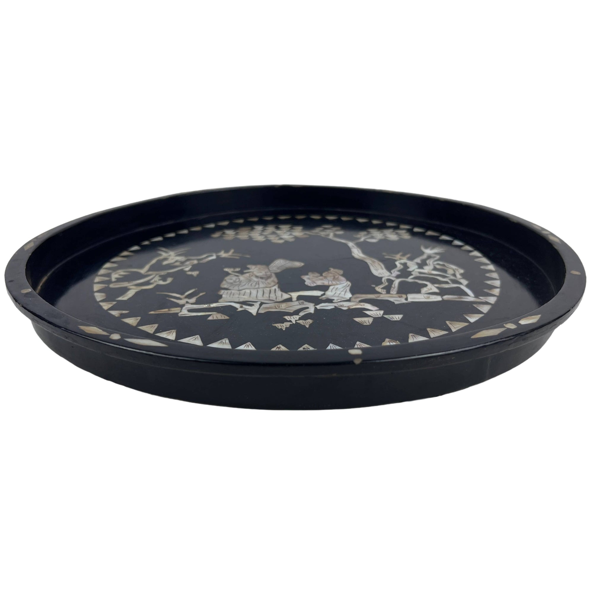 Antique Chinese Mother of Pearl Inlaid Lacquer Papier Mache Tray - Poppy's Vintage Clothing