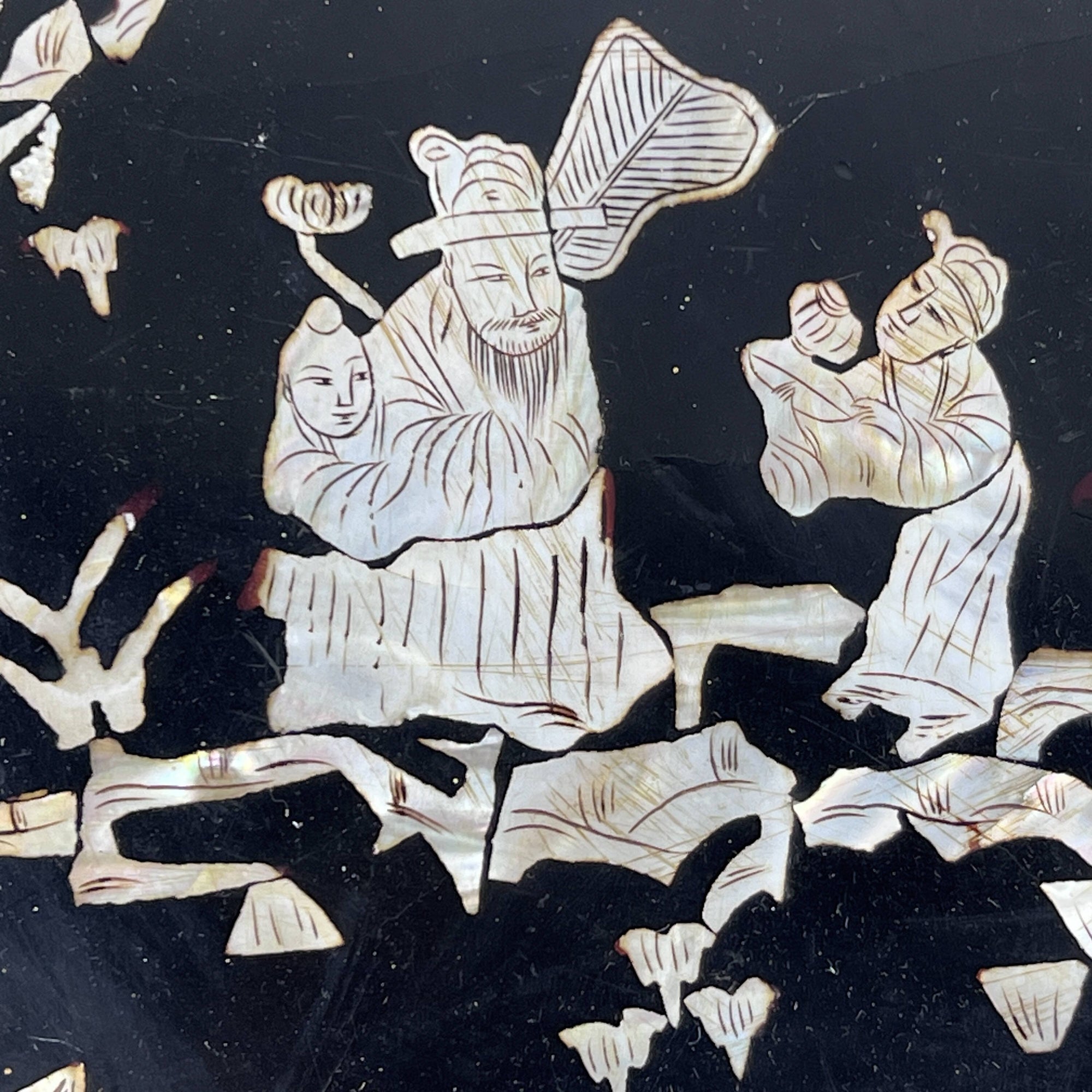 Antique Chinese Mother of Pearl Inlaid Lacquer Papier Mache Tray - Poppy's Vintage Clothing