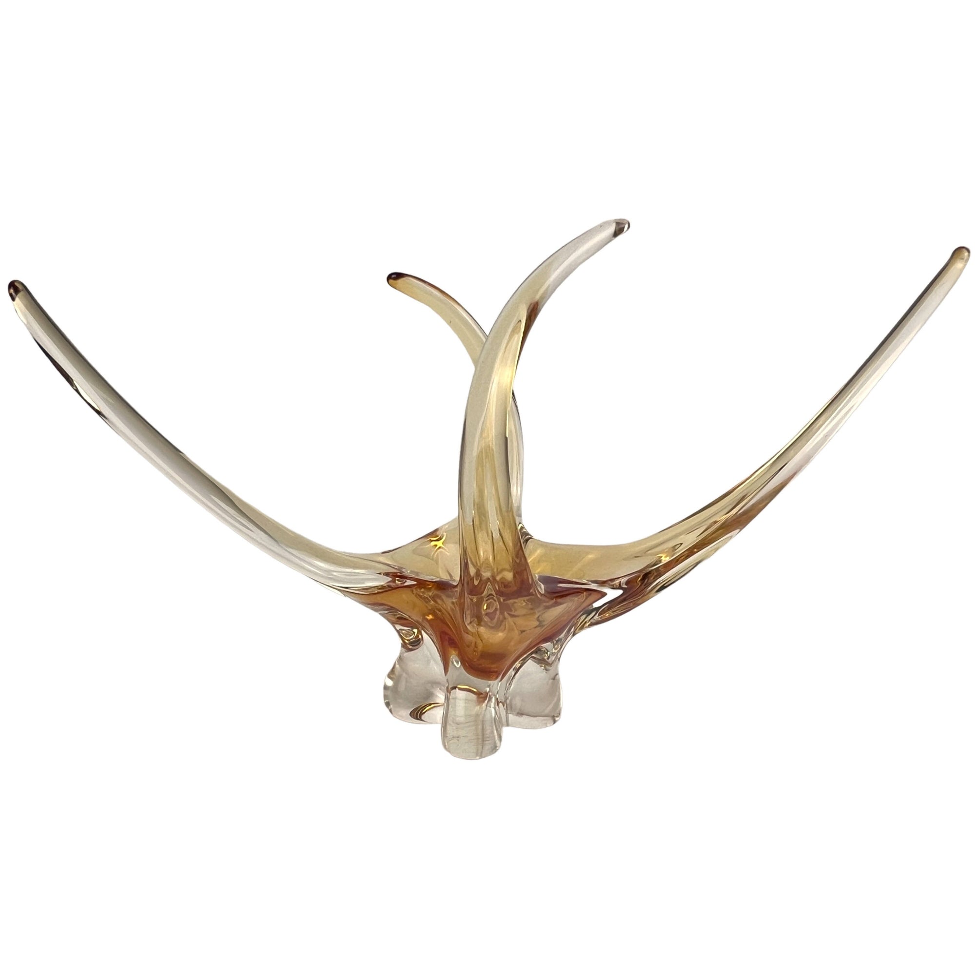 Mid Century Modern Signed Chalet Canada Art Glass Topaz Centerpiece Basket Canadian Murano - Poppy's Vintage Clothing