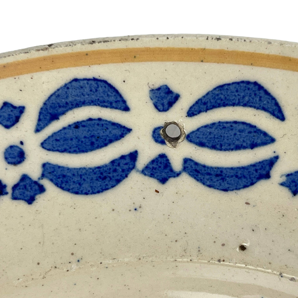 Antique Faience Pottery Plate Rooster Stencil Sponge Ware 19th c French / Port Neuf - Poppy's Vintage Clothing