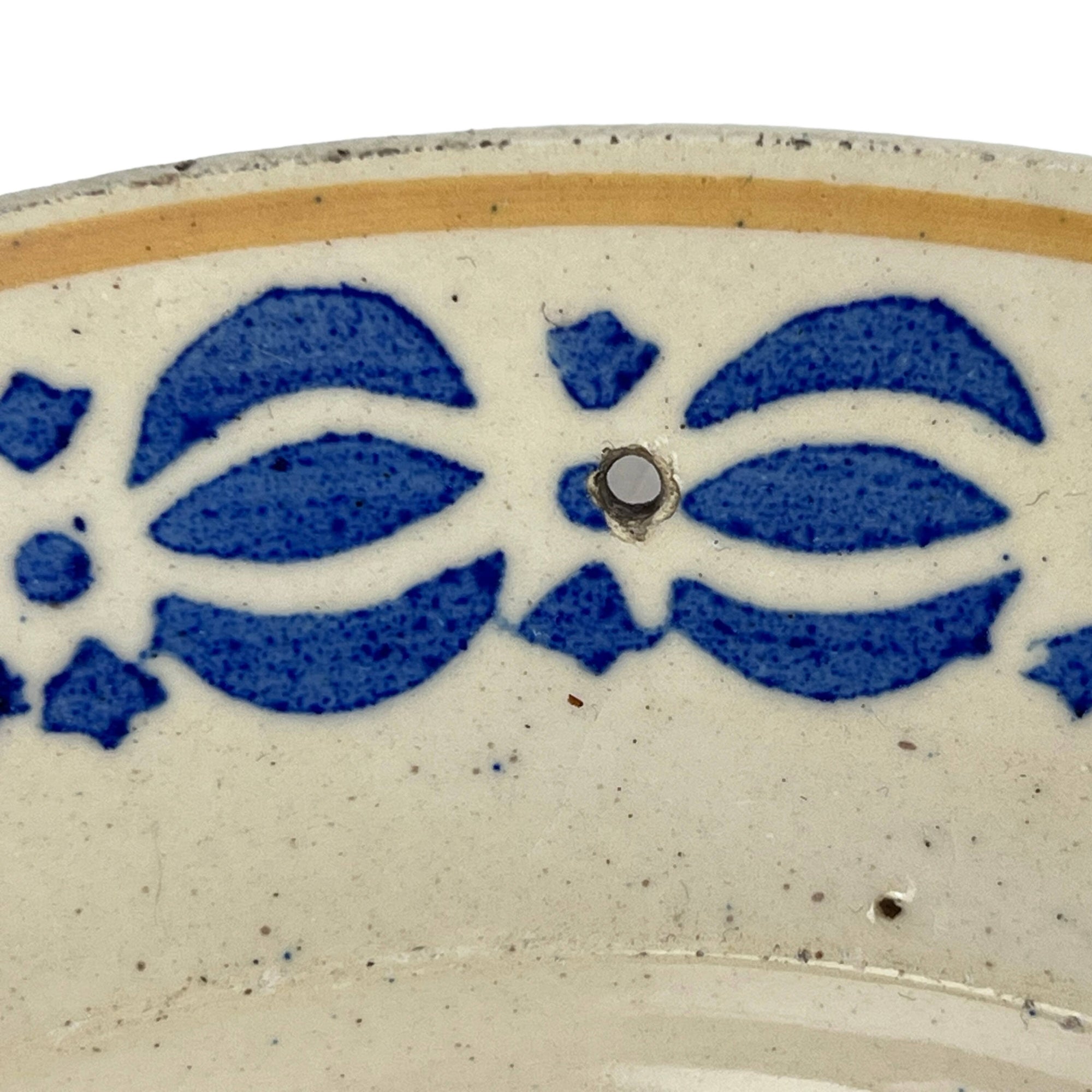 Antique Faience Pottery Plate Rooster Stencil Sponge Ware 19th c French / Port Neuf - Poppy's Vintage Clothing