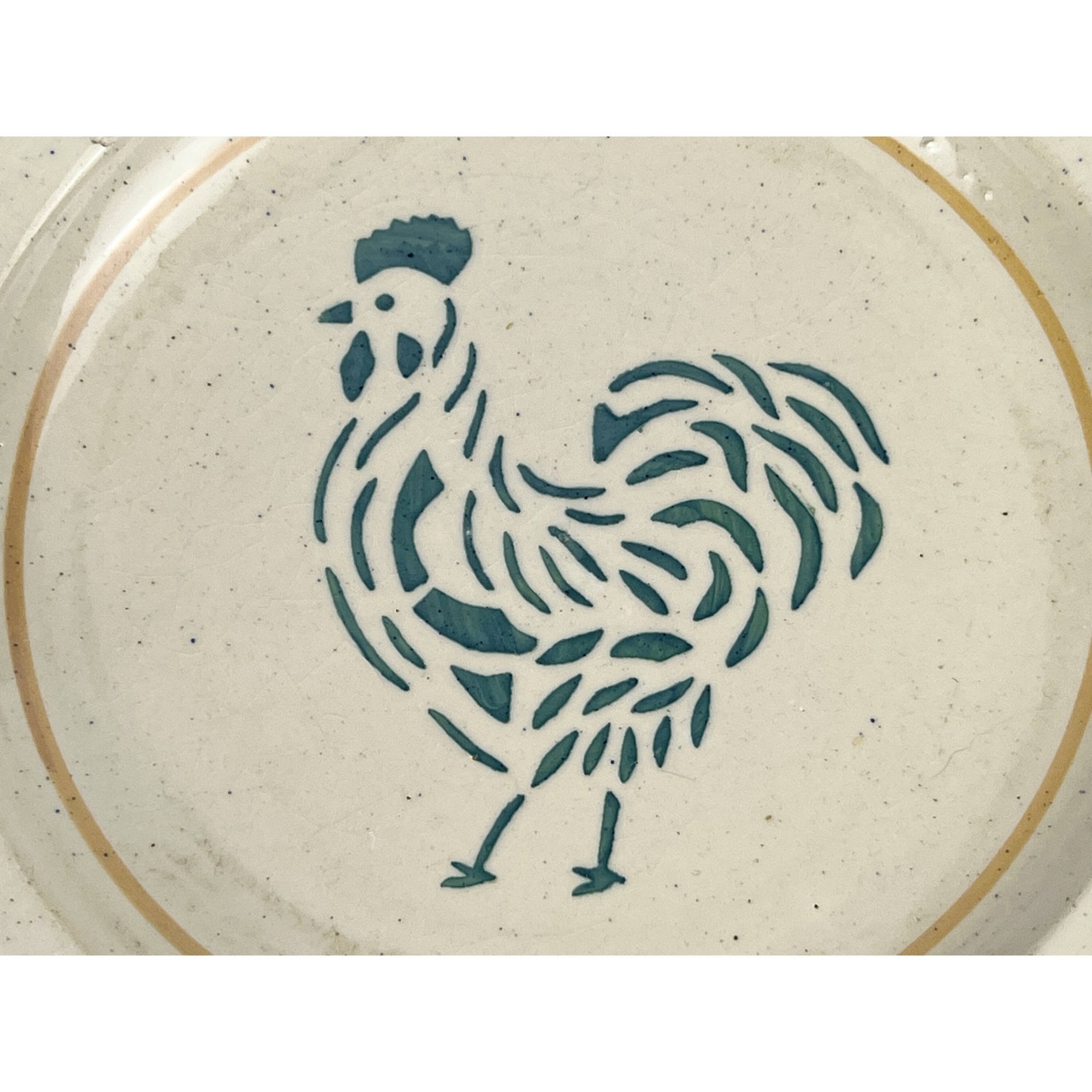 Antique Faience Pottery Plate Rooster Stencil Sponge Ware 19th c French / Port Neuf - Poppy's Vintage Clothing