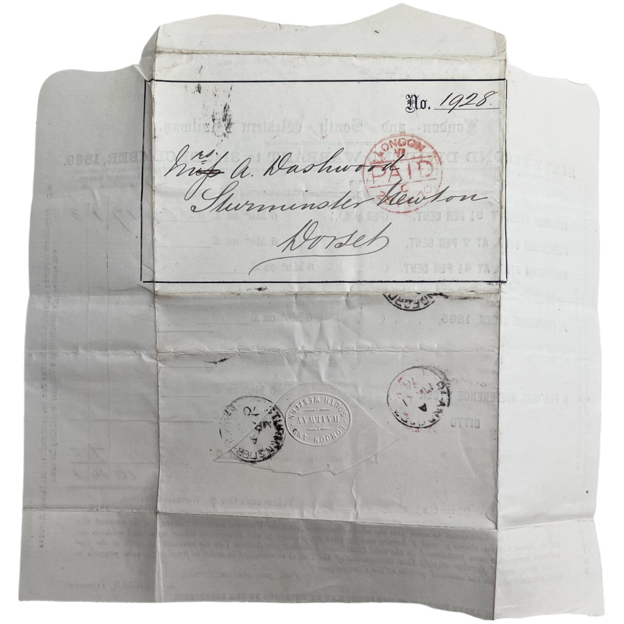 Antique 1869 London & South Western Railway Warrant in Envelope Form - Poppy's Vintage Clothing