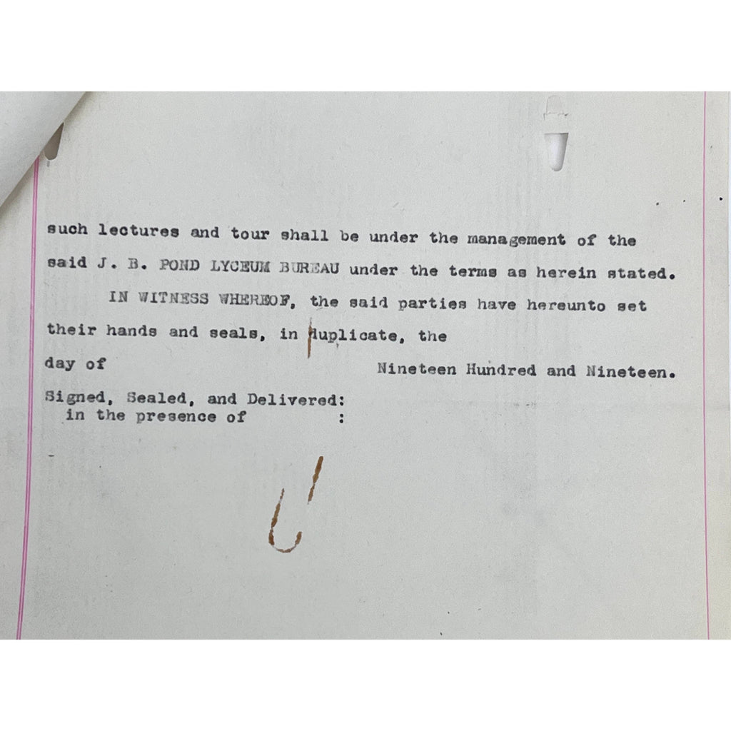 WWI Flying Ace Captain Eddy Rickenbacker 1919 Speaking Contract with JB Pond Lyceum Bureau - Poppy's Vintage Clothing