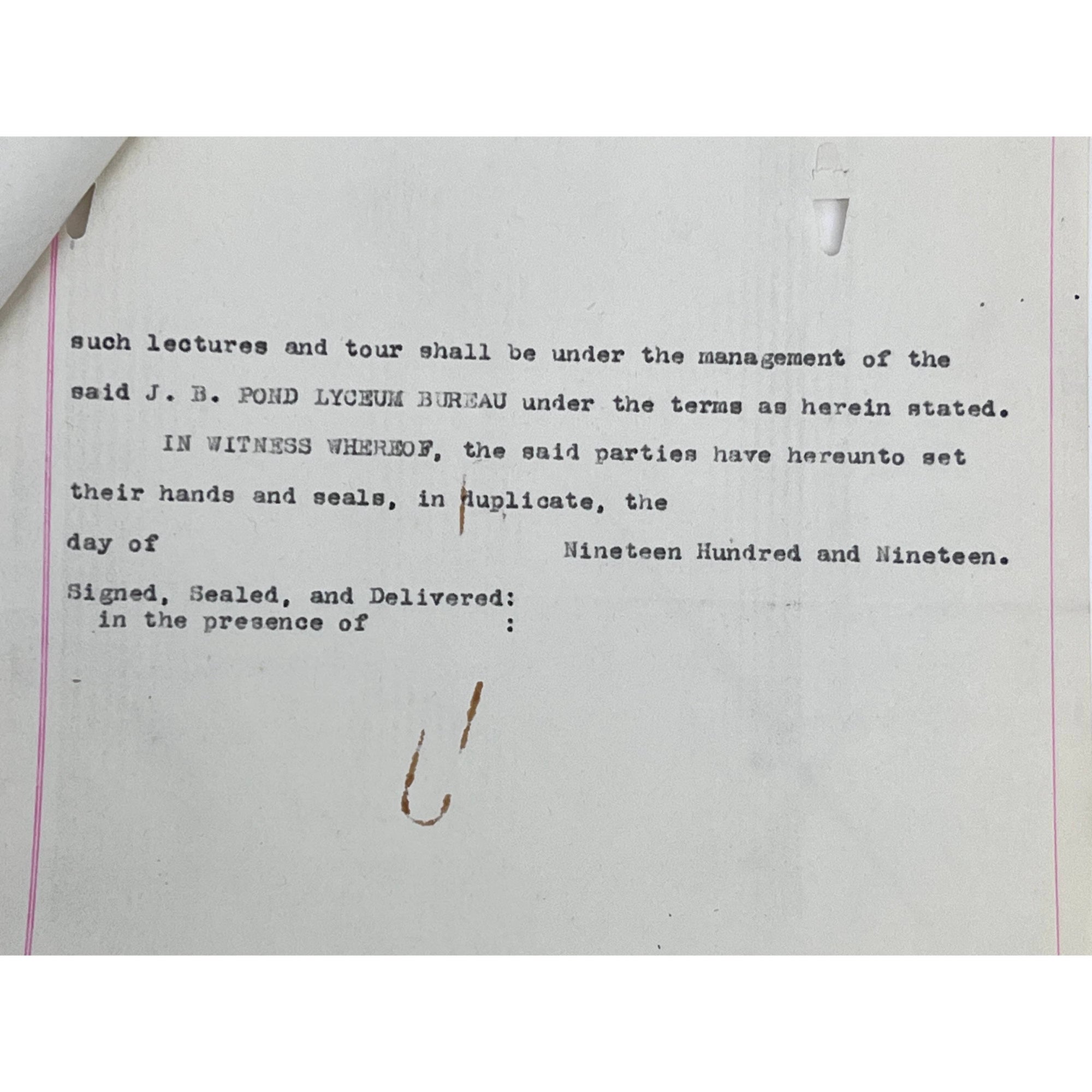 WWI Flying Ace Captain Eddy Rickenbacker 1919 Speaking Contract with JB Pond Lyceum Bureau - Poppy's Vintage Clothing