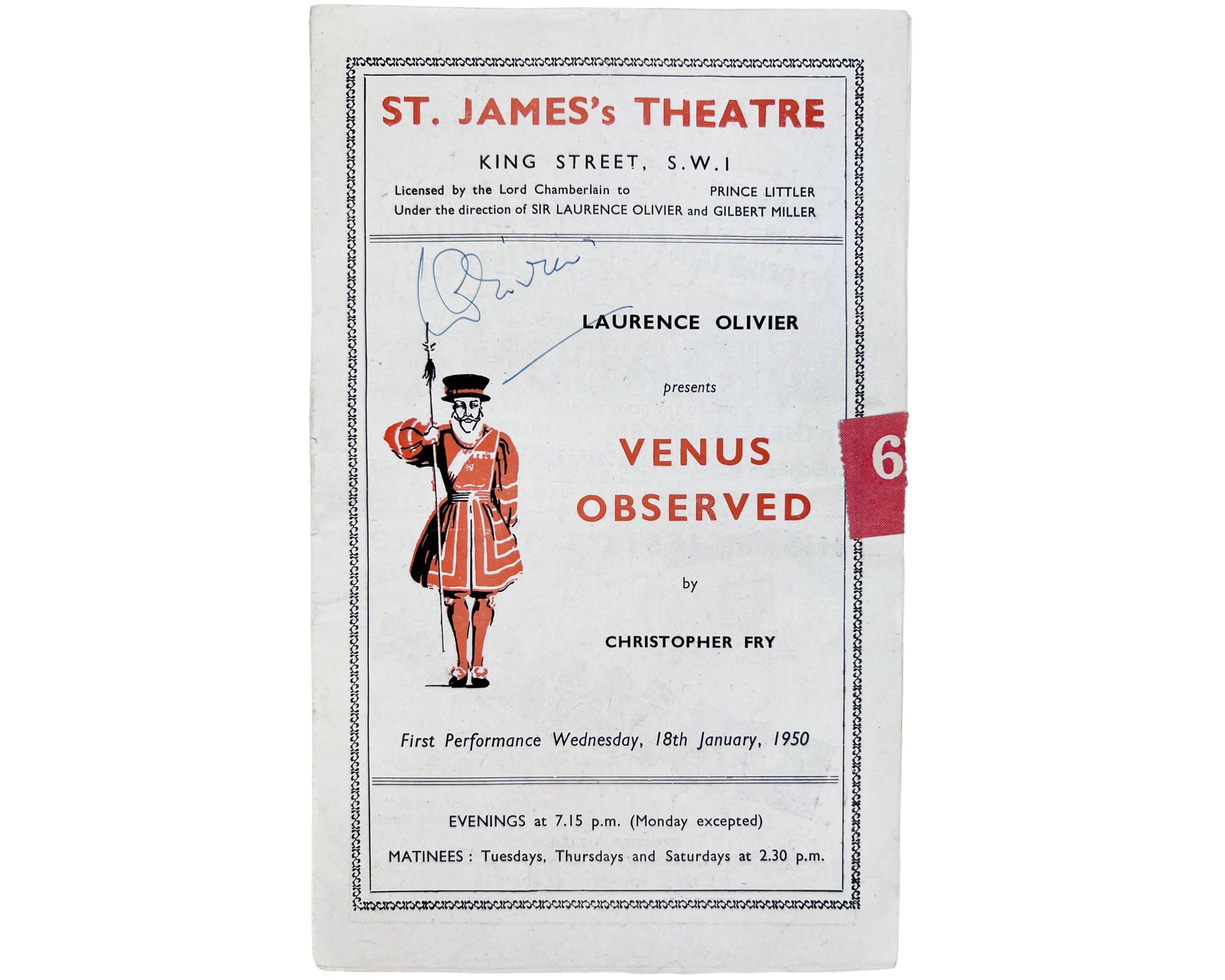 Vintage Laurence Olivier Autograph 1950 Autographed Program Venus Observed Playbill - Poppy's Vintage Clothing