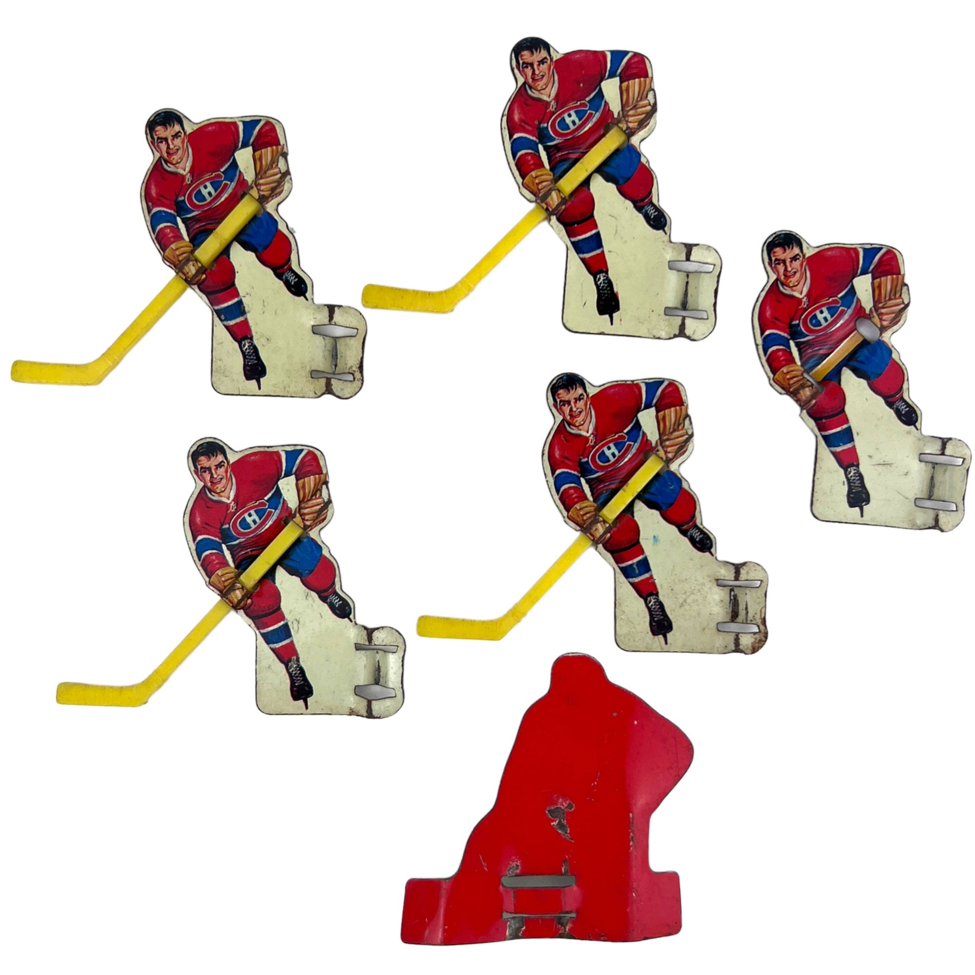 Vintage 1960s Hockey Players Metal with Plastic Sticks for Eagle Game Montreal Canadiens - Poppy's Vintage Clothing