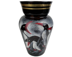 Art Deco Czech Glass Vase Hand Painted Penguins 1930s - Poppy's Vintage Clothing