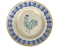 Antique Faience Pottery Plate Rooster Stencil Sponge Ware 19th c French / Port Neuf - Poppy's Vintage Clothing