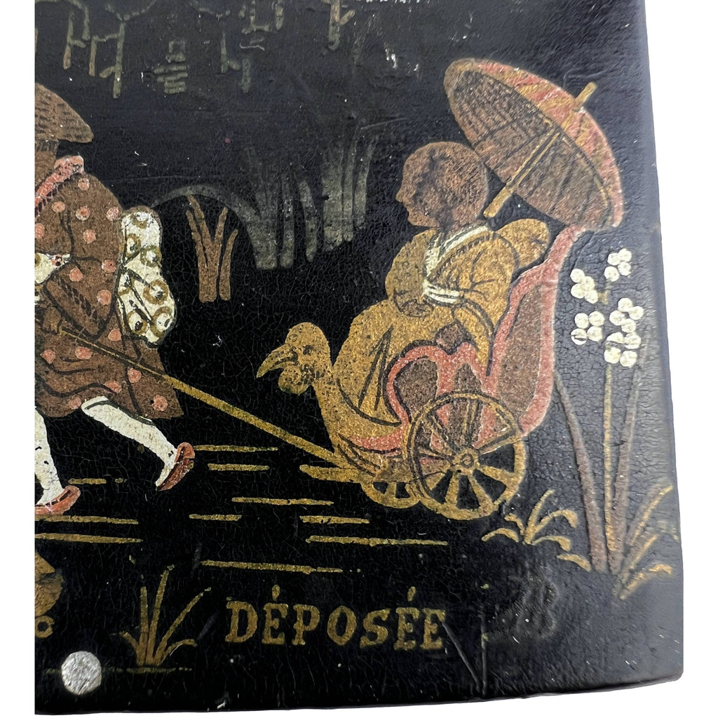 Antique Japonaiserie French Lacquer Box for Straight Pins 19th c Sewing - Poppy's Vintage Clothing