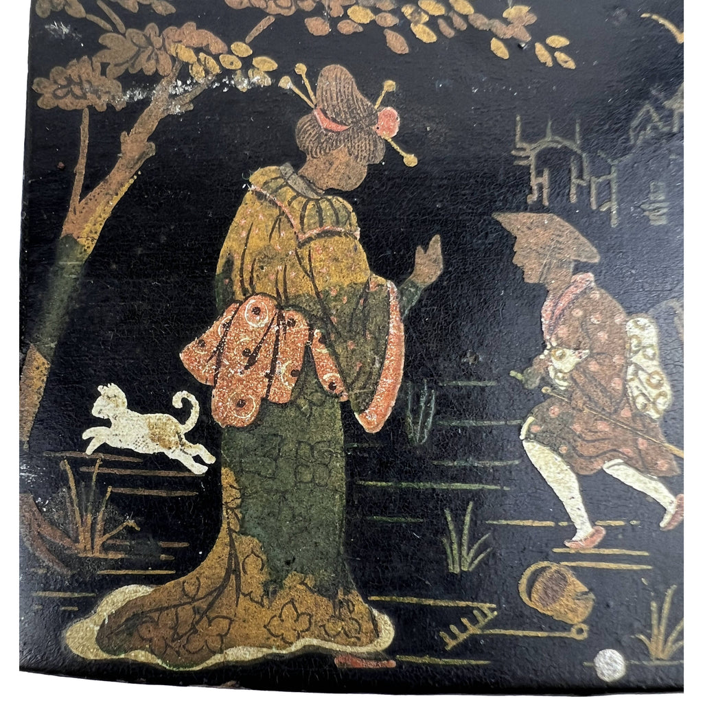 Antique Japonaiserie French Lacquer Box for Straight Pins 19th c Sewing - Poppy's Vintage Clothing