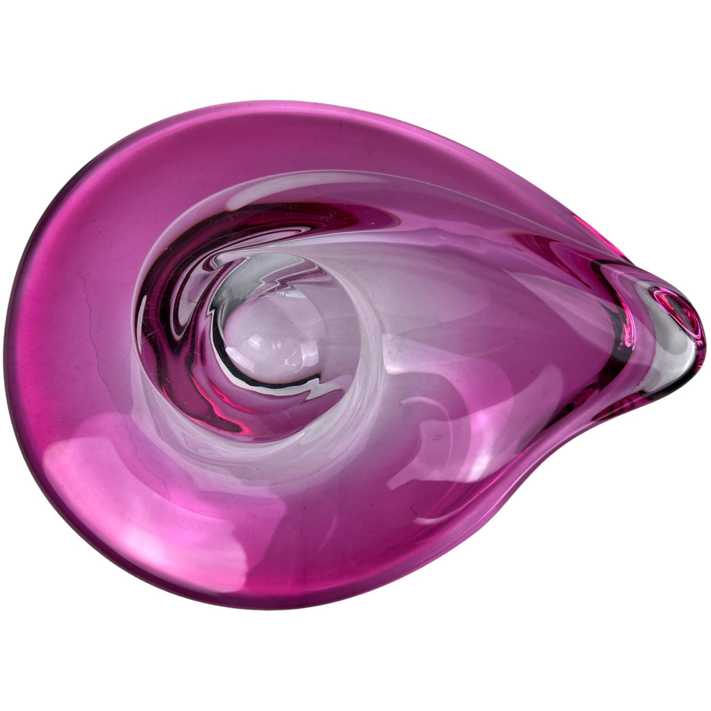 Large Val St Lambert Crystal Glass Centerpiece Bowl Pink Swirl Eye Teardrop Shape 14 x 10.5 - Poppy's Vintage Clothing