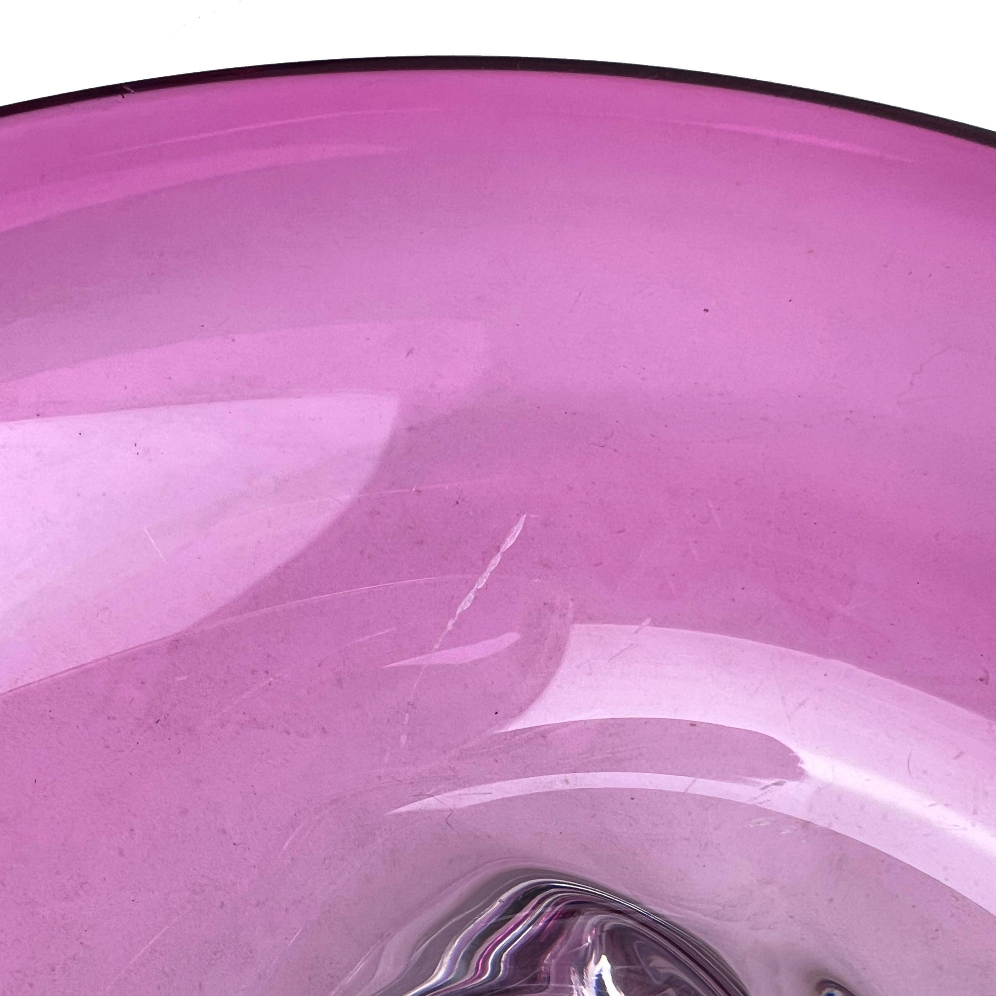 Large Val St Lambert Crystal Glass Centerpiece Bowl Pink Swirl Eye Teardrop Shape 14 x 10.5 - Poppy's Vintage Clothing