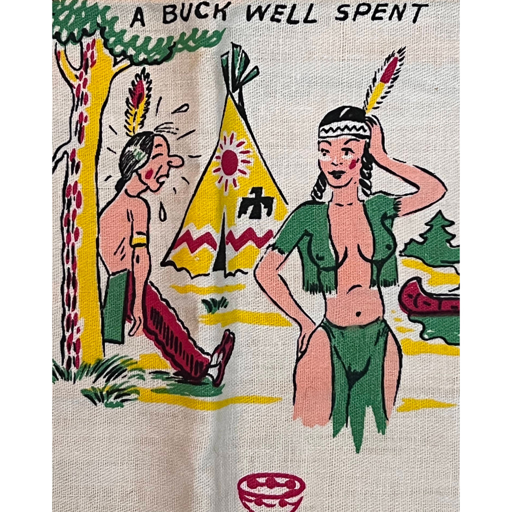 Vintage 1950s Dish Towel Sexist Illustrations Joke Tea Towel - Poppy's Vintage Clothing