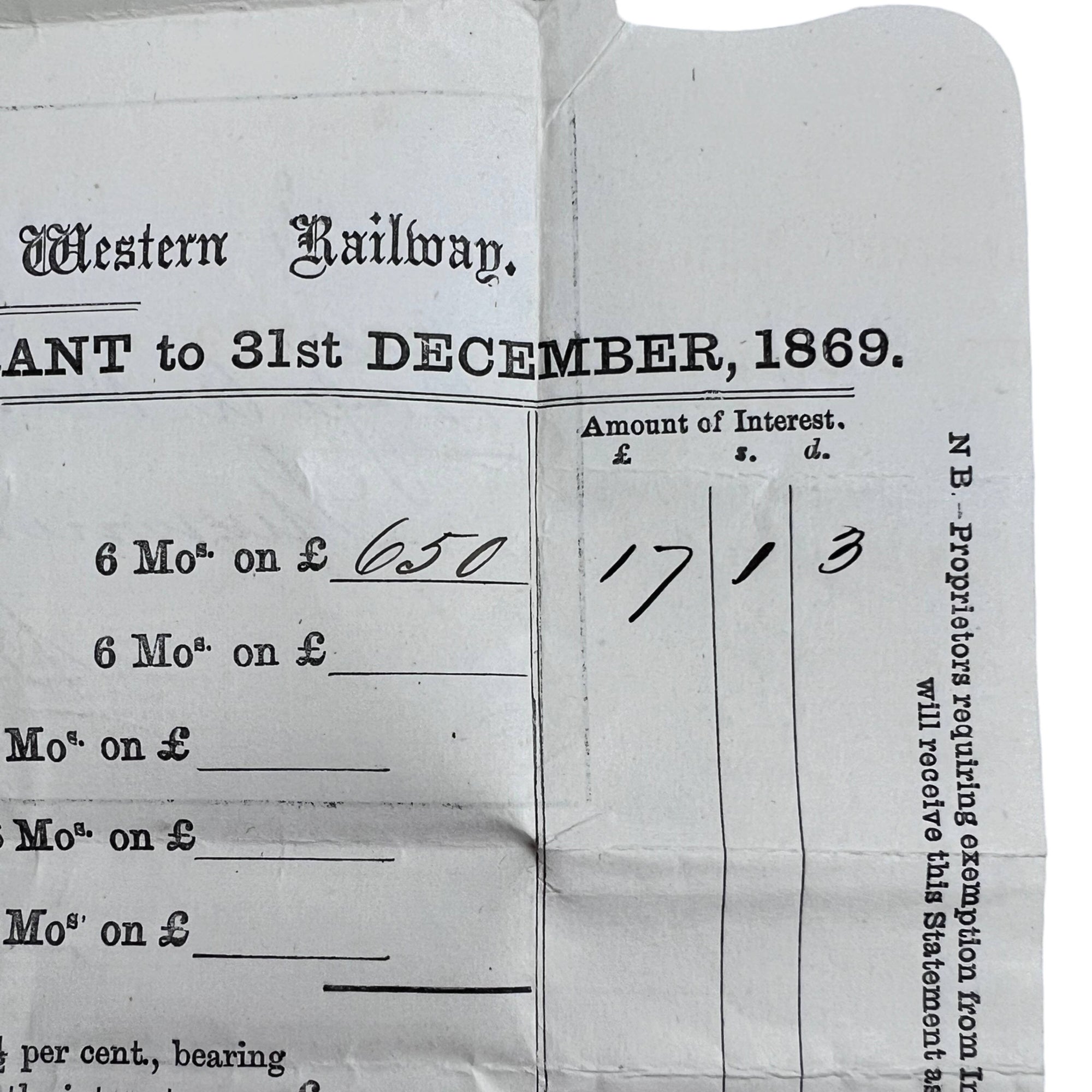 Antique 1869 London & South Western Railway Warrant in Envelope Form - Poppy's Vintage Clothing