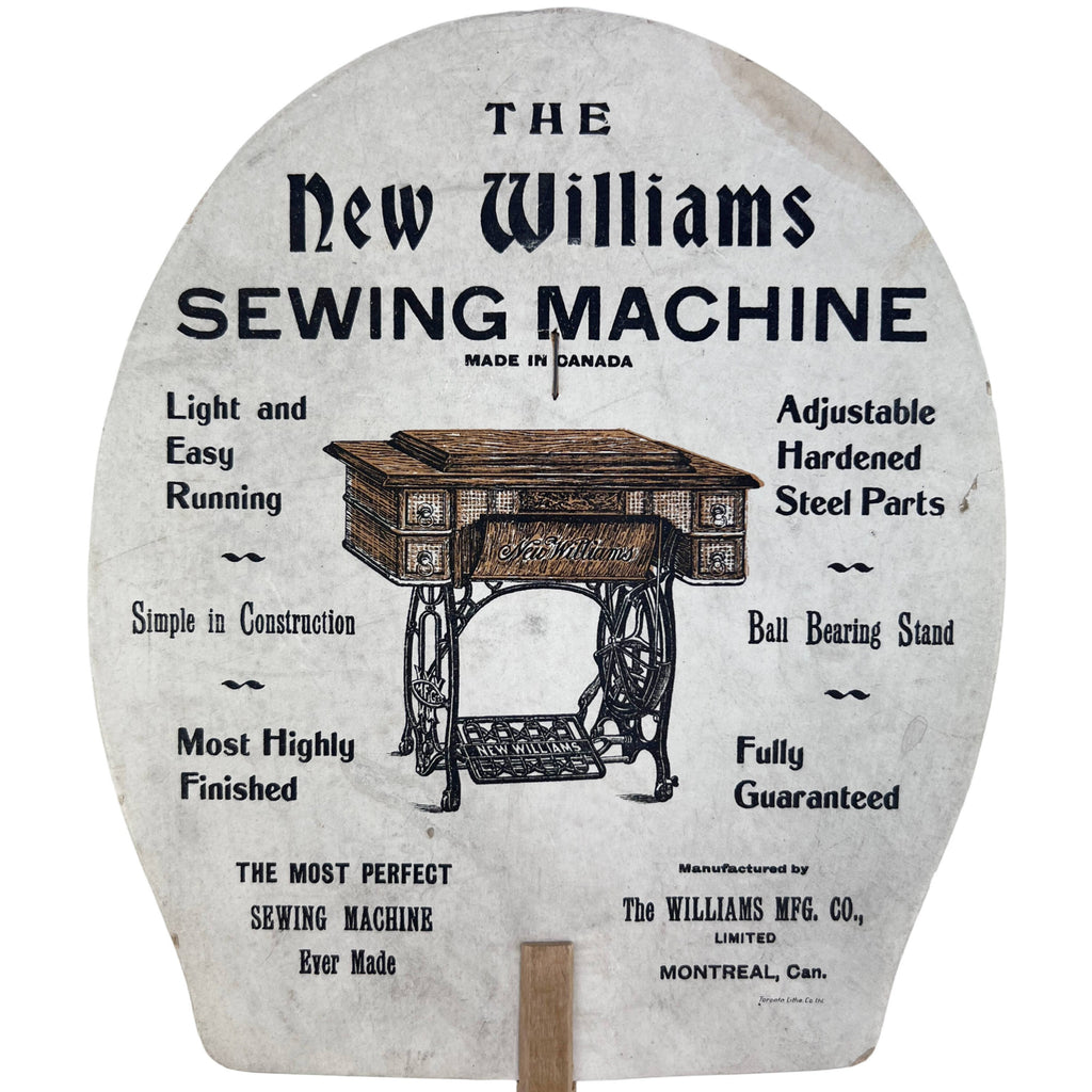 Antique Sewing Machine Advertising Fan Ad New Williams Montreal Advertisement - Poppy's Vintage Clothing