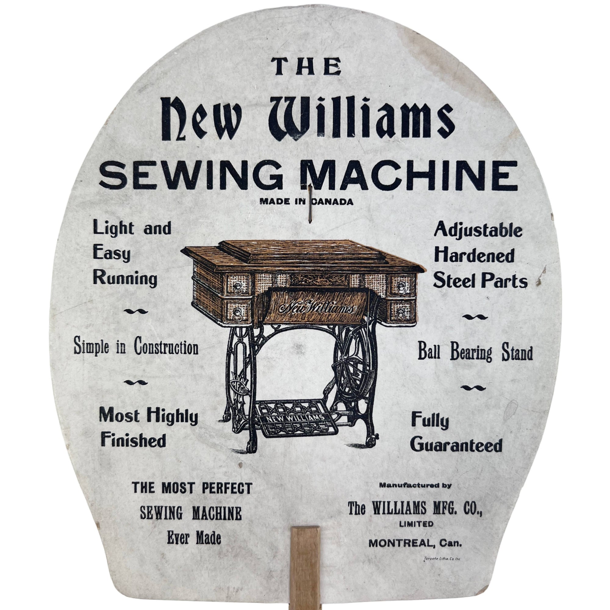 Antique Sewing Machine Advertising Fan Ad New Williams Montreal Advertisement - Poppy's Vintage Clothing