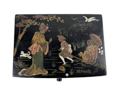 Antique Japonaiserie French Lacquer Box for Straight Pins 19th c Sewing - Poppy's Vintage Clothing