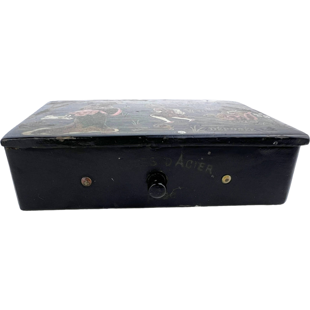 Antique Japonaiserie French Lacquer Box for Straight Pins 19th c Sewing - Poppy's Vintage Clothing