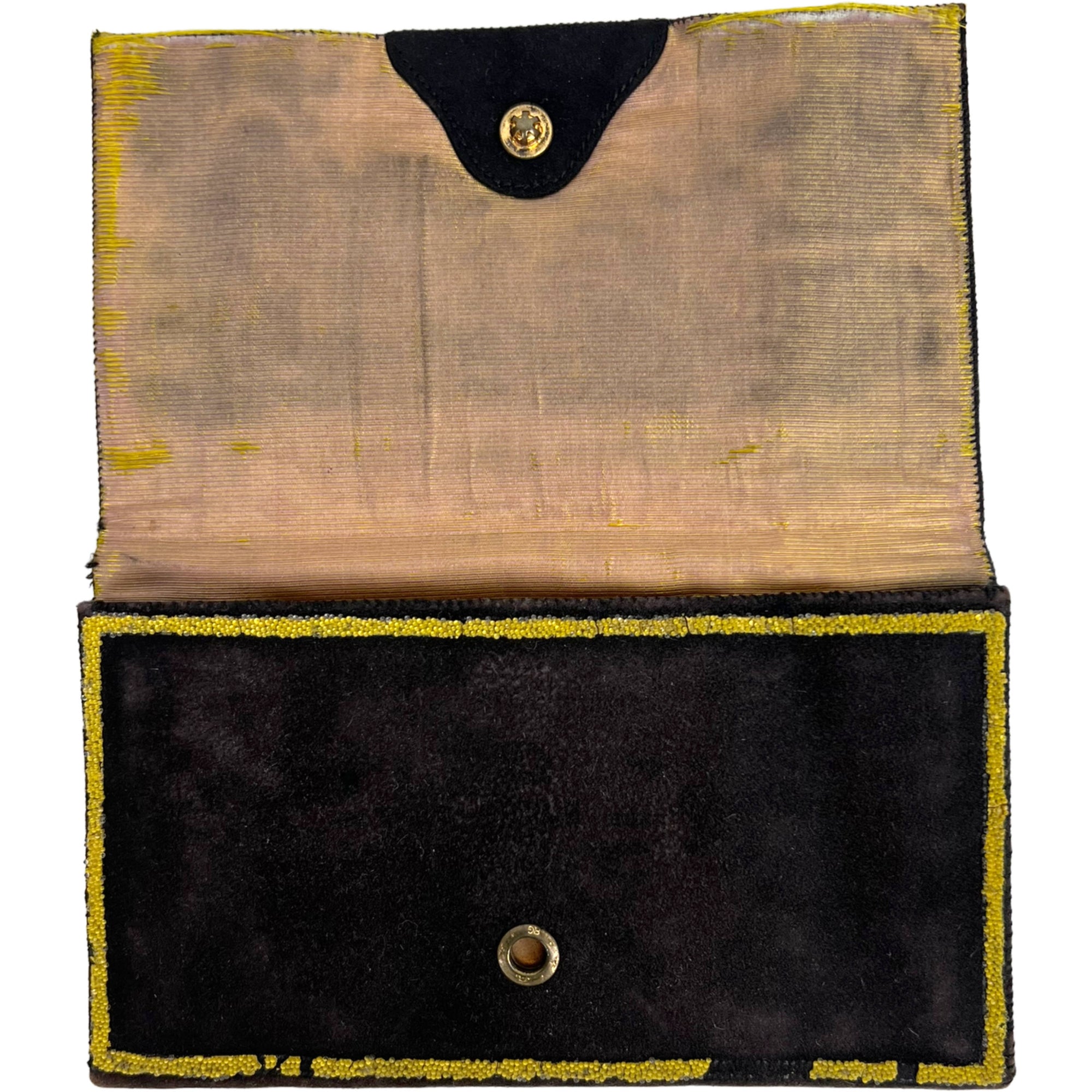 Art Deco 1920s Beaded Wallet Brown Suede Leather - Poppy's Vintage Clothing