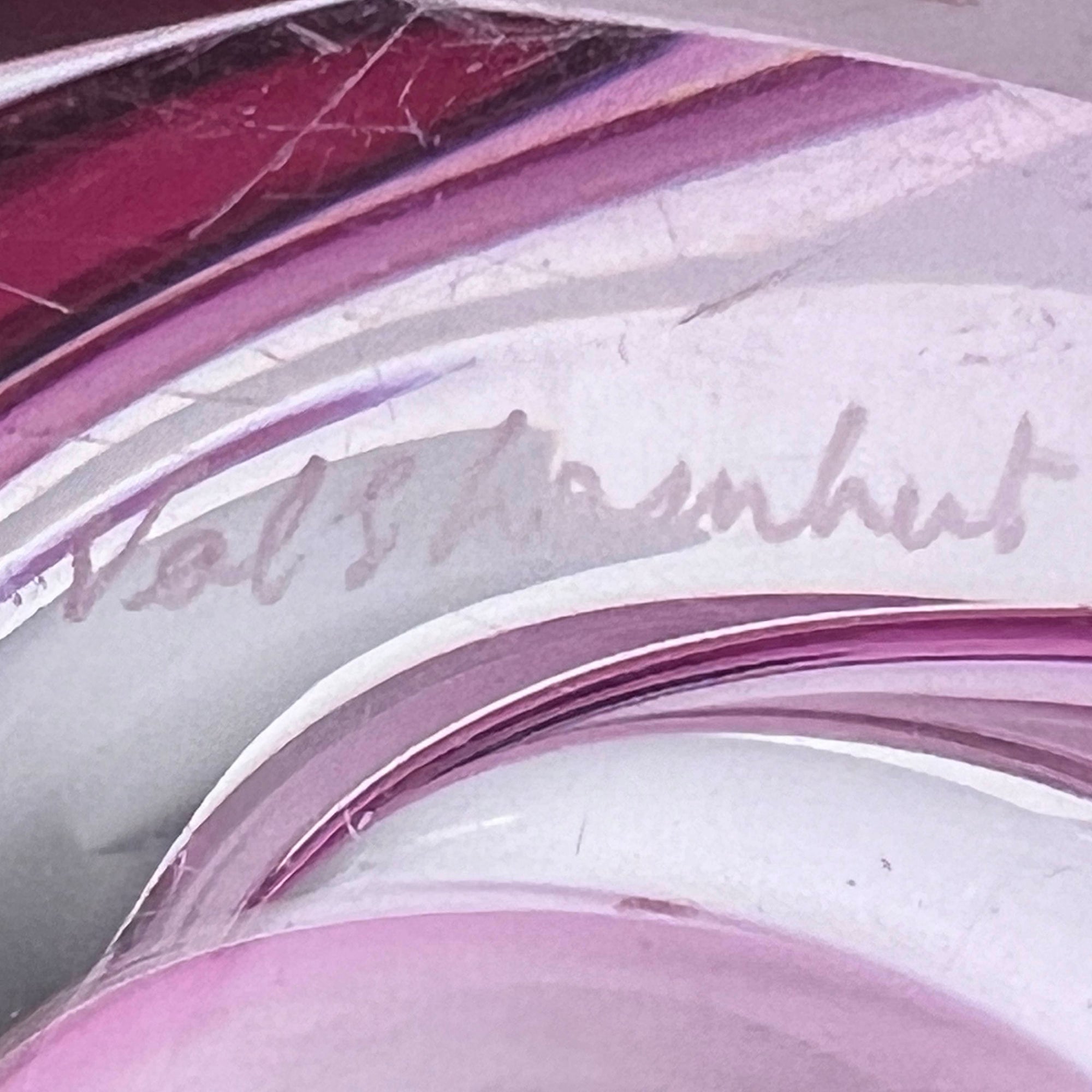 Large Val St Lambert Crystal Glass Centerpiece Bowl Pink Swirl Eye Teardrop Shape 14 x 10.5 - Poppy's Vintage Clothing